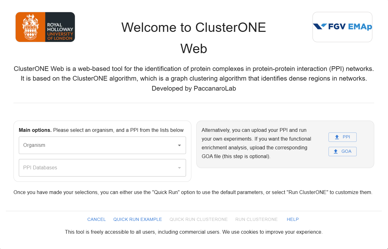ClusterONE Web main interface